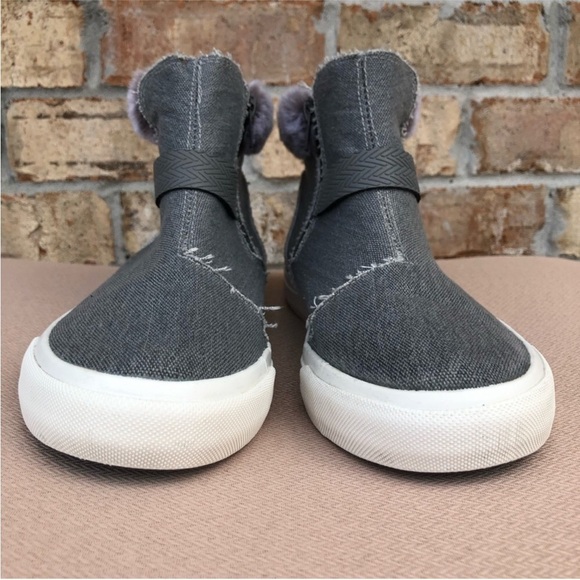 Blowfish Malibu Mint Women’s Gray Canvas Fur Zipper Closure Ankle Boots Sz 8.5 - Picture 7 of 13